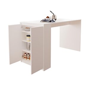 Bimossa Edgar L4830 Mutfak Adası Bar Masası 160 Cm – Beyaz, Karşılıklı Oturmalı, Depolamalı, Çok Amaçlı Kapaklı Masa