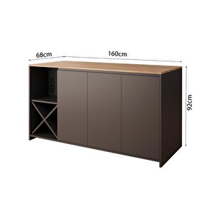 Gustav L4720 Mutfak Adası 160 Cm – Antrasit Ahşap Üst Bar Masası, Çok Amaçlı, Depolamalı Açık Raflı Dolap