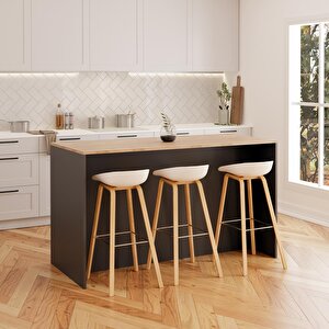 Bimossa Gustav L4720 Mutfak Adası 160 Cm – Antrasit Ahşap Üst Bar Masası, Çok Amaçlı, Depolamalı Açık Raflı Dolap
