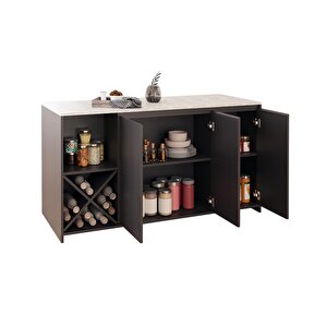 Gustav L4730 Mutfak Adası 160 Cm – Carrara Mermer Antrasit, Şaraplık, Bar Masası, Çok Amaçlı Depolamalı Dolap