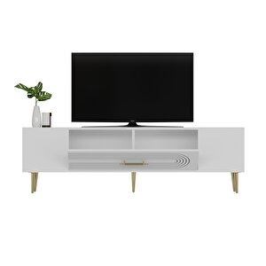 Camilla Tv Sehpası Tv Ünitesi Beyaz Altın