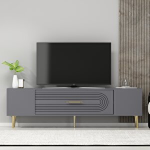Camilla Tv Sehpası Tv Ünitesi Antrasit Altın