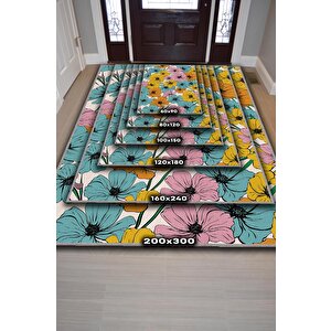 Homshtag Bir Kez Yaşıyorsun Çiçek Desenli Salon Halısı Bej Renkli Oturma Odası Halısı Dekoratif Halı