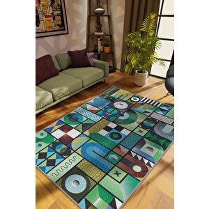 Homshtag İyi Hal Geometrik Desenli Salon Halısı Yeşil Oturma Odası Halısı Dekoratif Halı Modern Halı