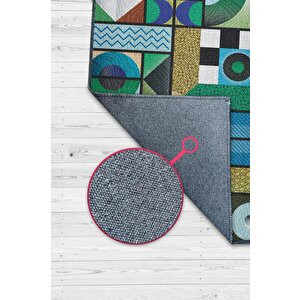 Homshtag İyi Hal Geometrik Desenli Salon Halısı Yeşil Oturma Odası Halısı Dekoratif Halı Modern Halı