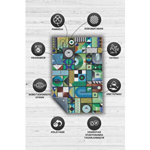 Homshtag İyi Hal Geometrik Desenli Salon Halısı Yeşil Oturma Odası Halısı Dekoratif Halı Modern Halı