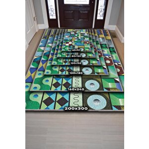 Homshtag İyi Hal Geometrik Desenli Salon Halısı Yeşil Oturma Odası Halısı Dekoratif Halı Modern Halı