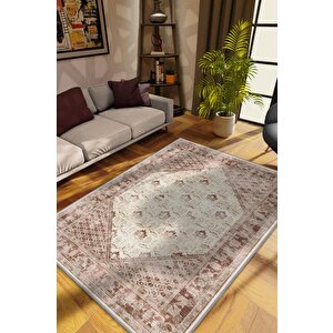 Huzur Etnik Desenli Halı Geometrik Salon Halısı Bej Krem Renkli Oturma Odası Halısı 80x120 cm