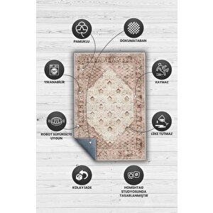 Homshtag Huzur Etnik Desenli Halı Geometrik Salon Halısı Bej Krem Renkli Oturma Odası Halısı