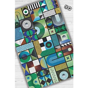 İyi Hal Geometrik Desenli Salon Halısı Yeşil Oturma Odası Halısı Dekoratif Halı Modern Halı 100x150 cm