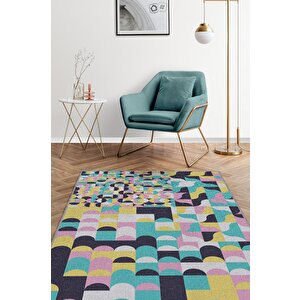 Vazgeçme Geometrik Desenli Salon Halısı Çok Renkli Oturma Odası Halısı Dekoratif Halı 160x240 cm