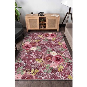 Relax Çiçek Desenli Salon Halısı Çok Renkli Oturma Odası Halısı Dekoratif Halı 100x150 cm