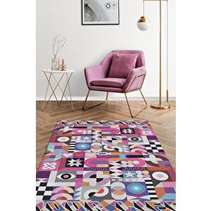 Hayatı Topla Geometrik Desenli Salon Halısı Pembe Renkli Oturma Odası Halısı Dekoratif Halı 200x300 cm