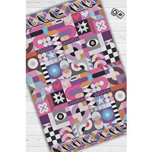 Hayatı Topla Geometrik Desenli Salon Halısı Pembe Renkli Oturma Odası Halısı Dekoratif Halı 200x300 cm