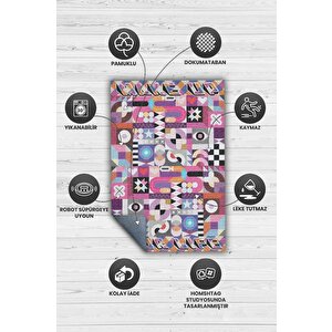 Homshtag Hayatı Topla Geometrik Desenli Salon Halısı Pembe Renkli Oturma Odası Halısı Dekoratif Halı