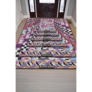 Homshtag Hayatı Topla Geometrik Desenli Salon Halısı Pembe Renkli Oturma Odası Halısı Dekoratif Halı