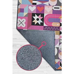Hayatı Topla Geometrik Desenli Salon Halısı Pembe Renkli Oturma Odası Halısı Dekoratif Halı 80x120 cm