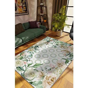 Büyük Hayaller Çiçek Desenli Salon Halısı Yeşil Renkli Oturma Odası Halısı Dekoratif Halı 100x150 cm