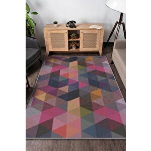 Şimdi Değilse Ne Zaman Geometrik Desenli Salon Halısı Çok Renkli Oturma Odası Halısı 80x120 cm
