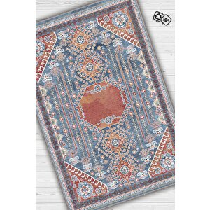 Omg Etnik Desenli Halı Geometrik Salon Halısı Çok Renkli Oturma Odası Halısı Bordürlü Halı 80x120 cm