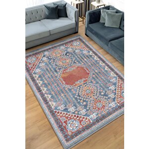 Omg Etnik Desenli Halı Geometrik Salon Halısı Çok Renkli Oturma Odası Halısı Bordürlü Halı 160x240 cm