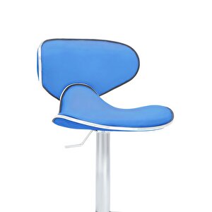 Bürocci Zen Bar Taburesi - Mavi Modern Deri Metal Ayaklı Yüksek Tezgah Sandalyesi - 9549s0514 Mavi