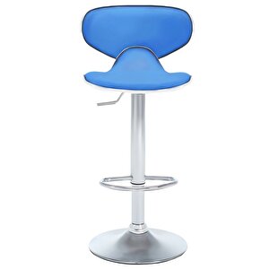 Bürocci Zen Bar Taburesi - Mavi Modern Deri Metal Ayaklı Yüksek Tezgah Sandalyesi - 9549s0514