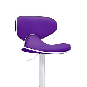 Bürocci Zen Bar Taburesi - Mor Modern Deri Metal Ayaklı Yüksek Tezgah Sandalyesi - 9549s0515 Mor
