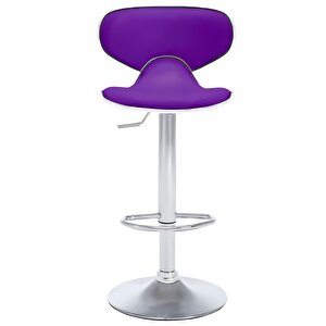 Bürocci Zen Bar Taburesi - Mor Modern Deri Metal Ayaklı Yüksek Tezgah Sandalyesi - 9549s0515