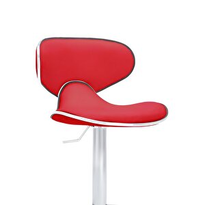 Bürocci Zen Bar Taburesi - Kırmızı Modern Deri Metal Ayaklı Yüksek Tezgah Sandalyesi - 9549s0511 Kırmızı