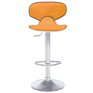 Bürocci Zen Bar Taburesi - Turuncu Modern Deri Metal Ayaklı Yüksek Tezgah Sandalyesi - 9549s0516