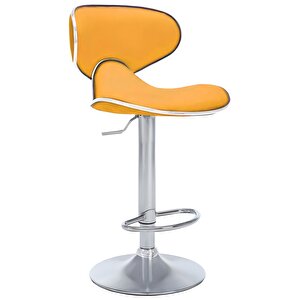 Bürocci Zen Bar Taburesi - Hardal Modern Deri Metal Ayaklı Yüksek Tezgah Sandalyesi - 9549s0492 Hardal