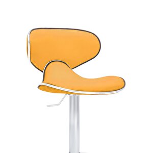 Bürocci Zen Bar Taburesi - Hardal Modern Deri Metal Ayaklı Yüksek Tezgah Sandalyesi - 9549s0492 Hardal