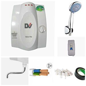 Dolce Vita Mt8000 Banyo Ve Mutfak Uyumlu Şofben 3mt Kablolu Tam Takım Set