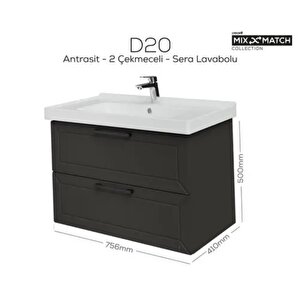 D20 2 Çekmeceli Lavabo Dolabı Antrasit