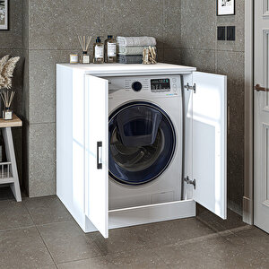 Çamaşır-kurutma Makinesi Alt Dolabı Kapaklı Banyo Alt Dolap Beyaz