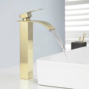 Mat Gold Çanak Lavabo Bataryasi Oval Çikiş Yüksek Havza Model Uzun Çi̇ft Gi̇ri̇ş Altin Musluk Banyo