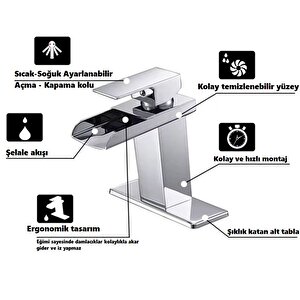 Lavabo Bataryasi Krom Şelale Kare Gövde Eği̇mli̇ Havza Banyo Armatür Çi̇ft Gi̇ri̇ş Lüks Ergonami̇k