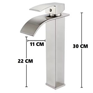 İnox Çanak Lavabo Bataryasi Oval Çikiş Yüksek Havza Model Uzun Çi̇ft Gi̇ri̇ş Musluk Banyo Mat Gri̇