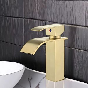 Lavabo Bataryasi Mat Gold Şelale Kare Gövde Eği̇mli̇ Havza Banyo Armatür Çi̇ft Gi̇ri̇ş Musluk Lüks Ergo