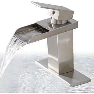 Lavabo Bataryasi Inox Şelale Kare Gövde Eği̇mli̇ Havza Banyo Armatür Çi̇ft Gi̇ri̇ş Lüks Ergonami̇k Mat Gri̇