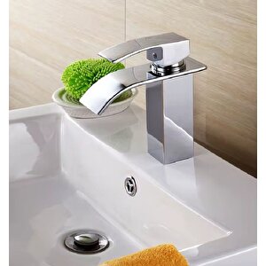 Lavabo Bataryasi Krom Şelale Kare Gövde Eği̇mli̇ Havza Banyo Armatür Çi̇ft Gi̇ri̇ş Musluk Lüks Ergonami̇k