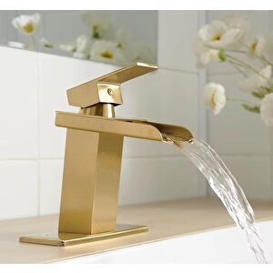 Lavabo Bataryasi Mat Gold Şelale Kare Gövde Eği̇mli̇ Havza Banyo Armatür Çi̇ft Gi̇ri̇ş Lüks Ergonami̇k