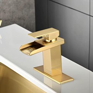 Lavabo Bataryasi Mat Gold Şelale Kare Gövde Eği̇mli̇ Havza Banyo Armatür Çi̇ft Gi̇ri̇ş Lüks Ergonami̇k