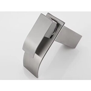 Lavabo Bataryasi Inox Şelale Kare Gövde Eği̇mli̇ Havza Banyo Armatür Çi̇ft Gi̇ri̇ş Musluk Lüks Mat Gri̇