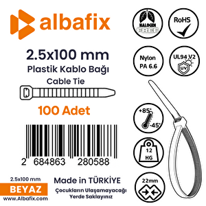 2.5x100 Mm Şeffaf Beyaz Plastik Kablo Bağı Klipsi Cırt Kelepçe 100 Adet (Min 20 Paket)