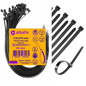 3.6x370 Mm Siyah Plastik Kablo Bağı Klipsi Cırt Kelepçe 100 Adet
