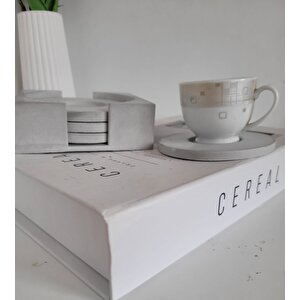Beton Bardak Altlığı Set Gri Fincan Çay Bardağı Gri