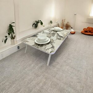 Yer Sofrası Mutfak Sofrası Beyaz Mermer Kolay Taşınabilir 60 X 100 Cm Balkon Sofra