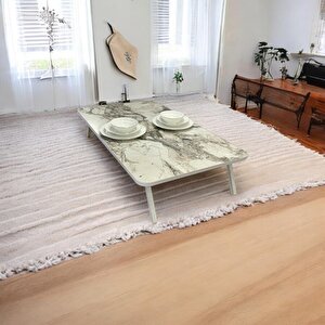 Yer Sofrası Mutfak Sofrası Beyaz Mermer Kolay Taşınabilir 60 X 100 Cm Balkon Sofra